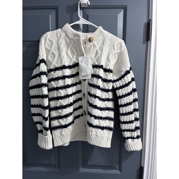 Sezane Sean Cardigan Knitted White And Navy Size XSmall - Picture 2 of 9